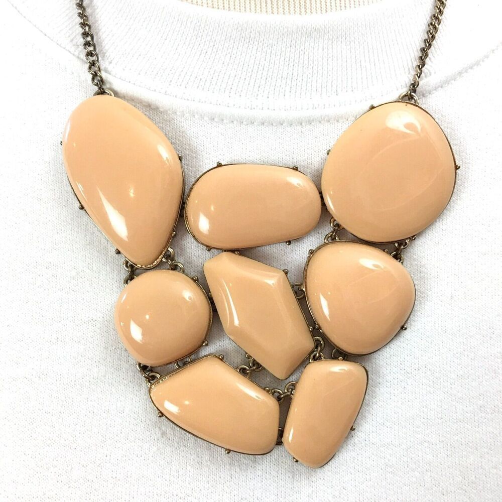 Bib Statement Necklace Chunky Peach Plastic Cabochons 21in Chain